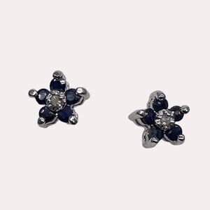 DBJ Stones Flower Stud Earrings Post Back Closure Silver Tone